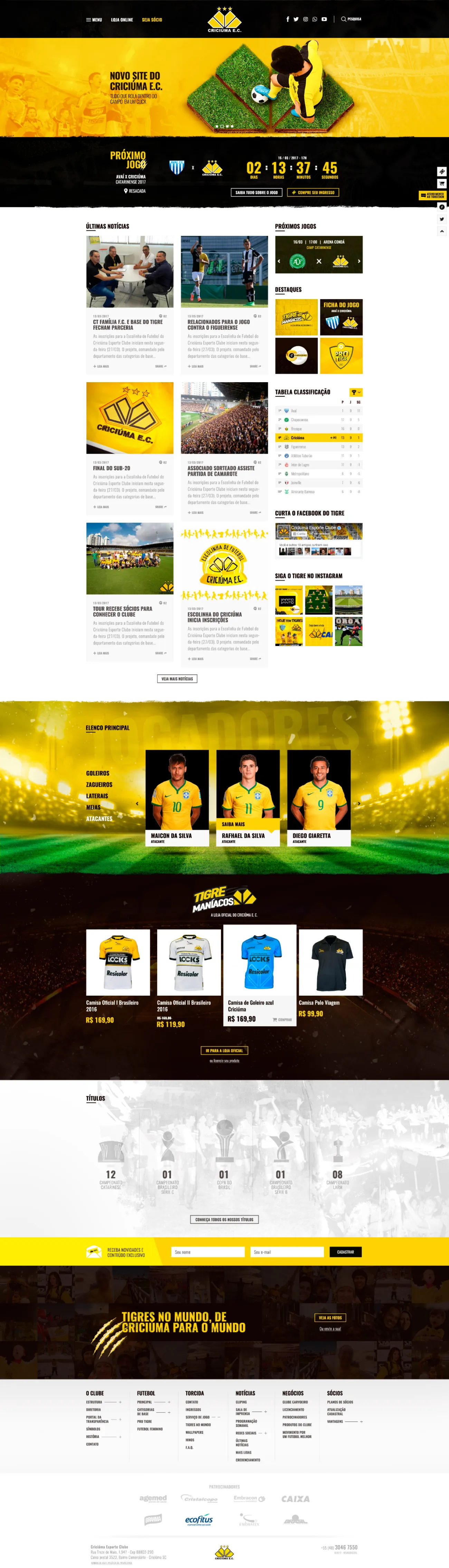 Home page: the hero, the countdown to the next match, news, fixtures and the league table, the squad, the club shop and the titles