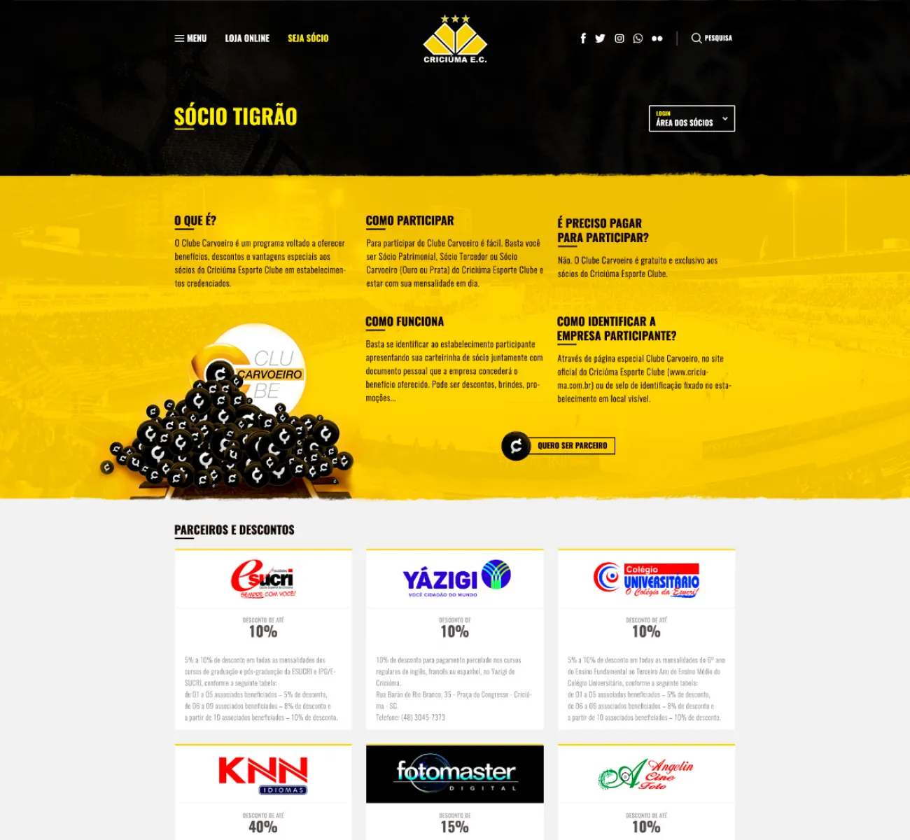 Clube Carvoeiro: the partners' benefits page