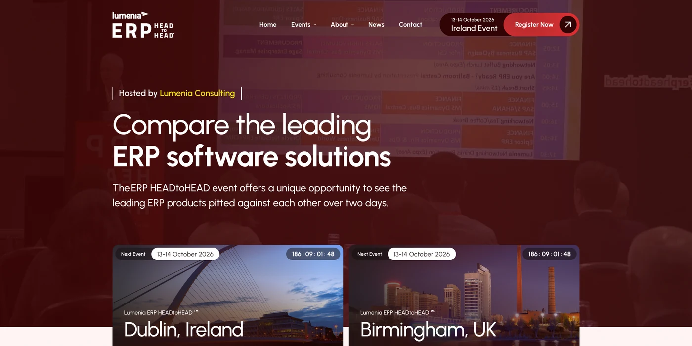 The ERP HEADtoHEAD home page on a desktop screen