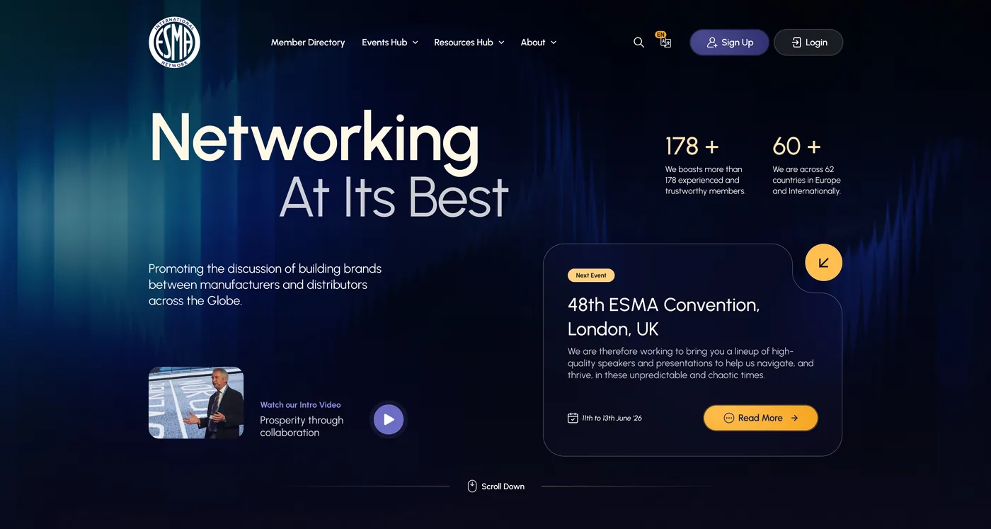 The ESMA International Network home page on desktop