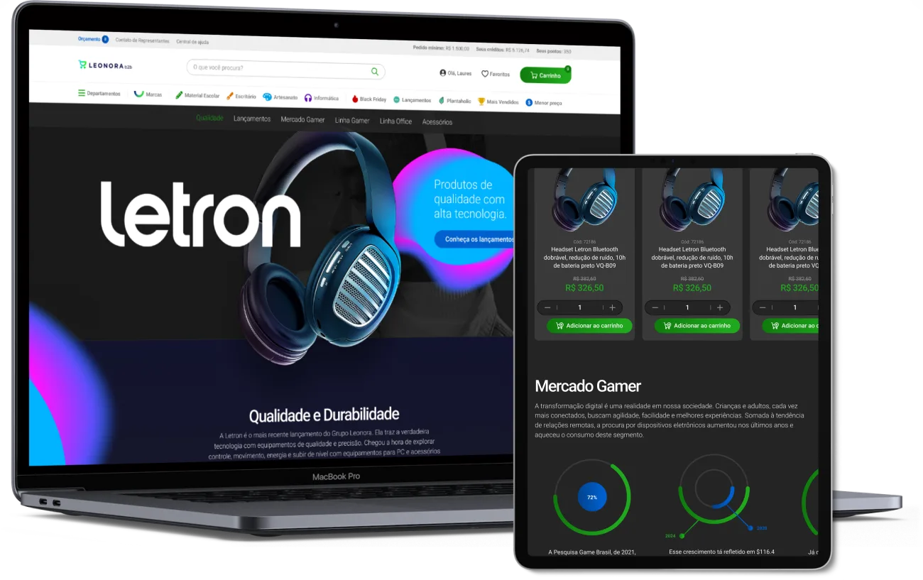 The Letron brand page on a laptop and a tablet