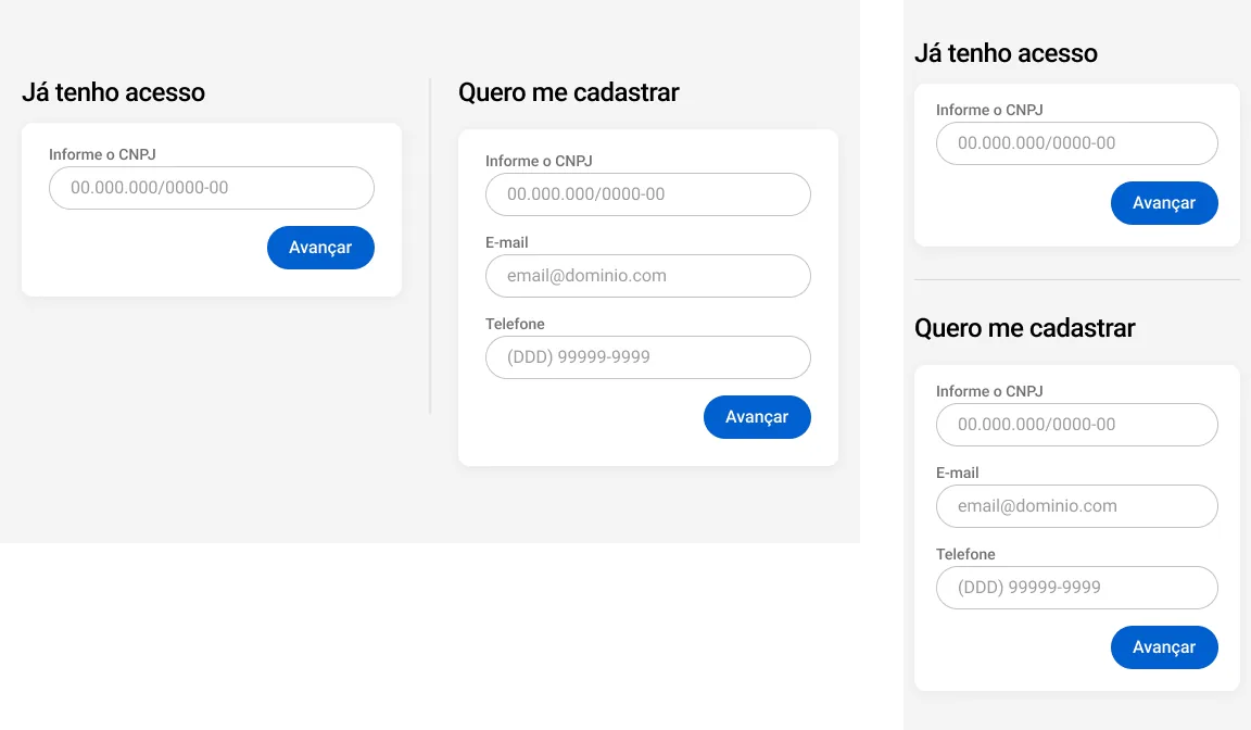 The login page on a tablet and on a phone: I already have access, and I want to sign up
