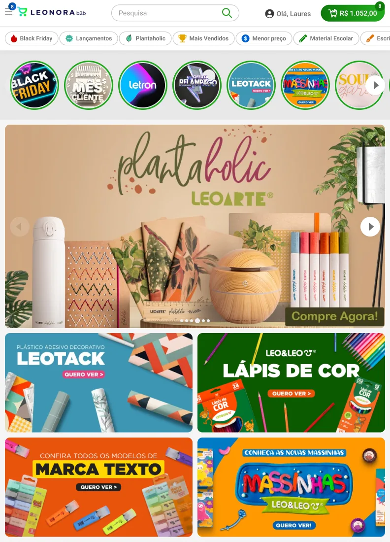 The home page on a tablet