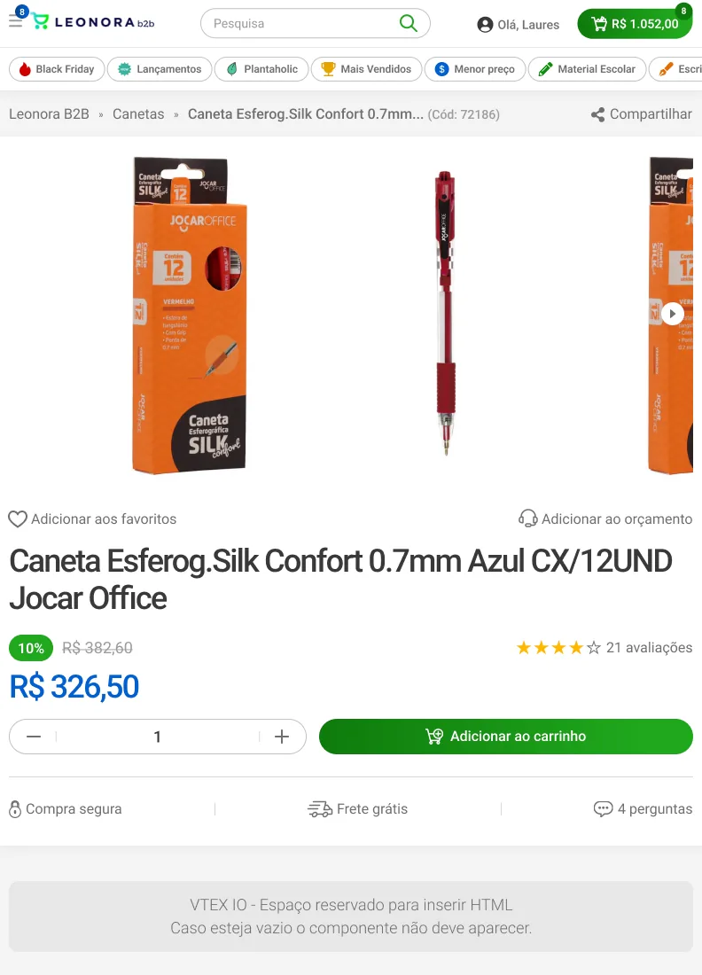 The product page on a tablet