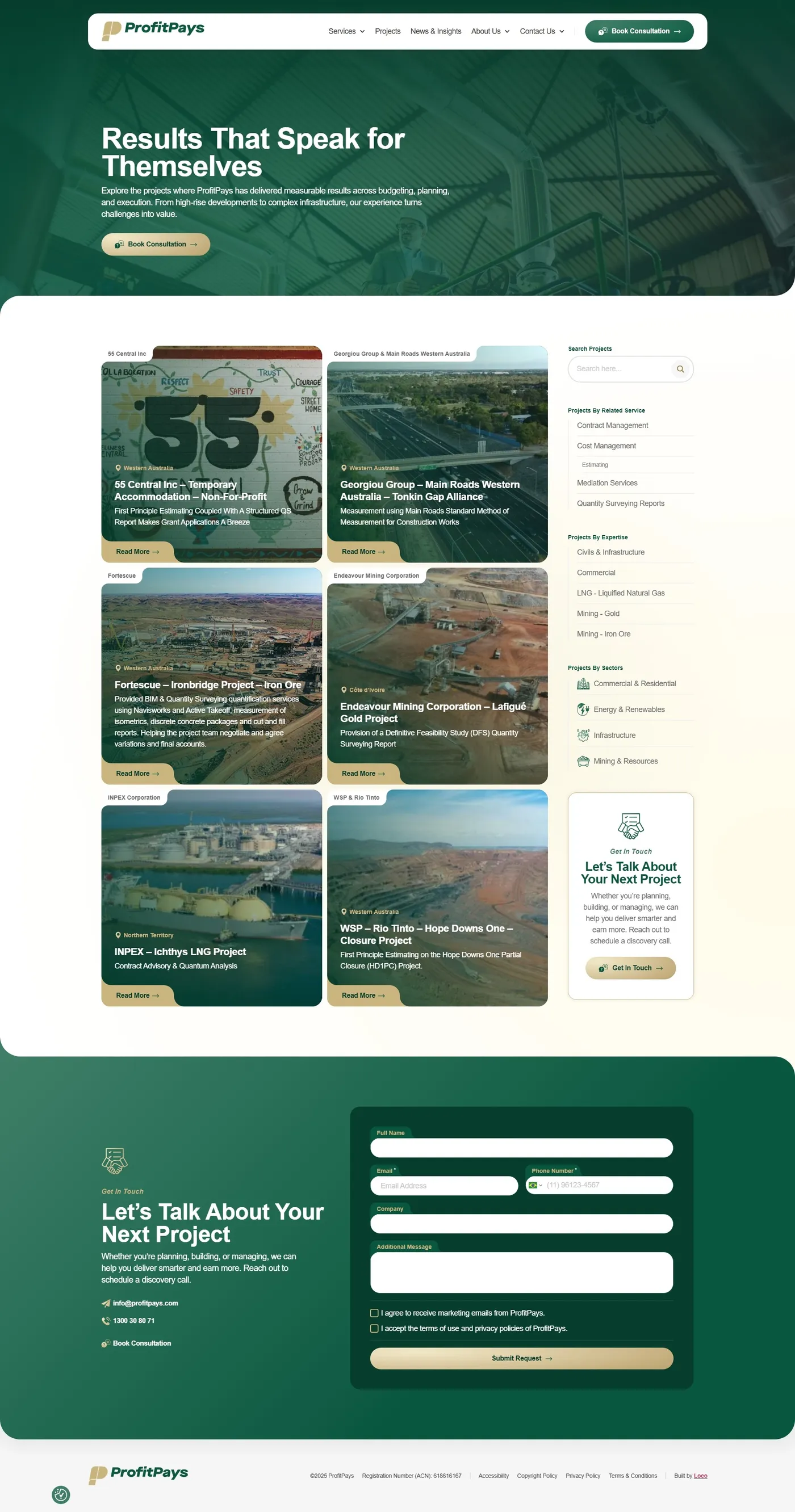 Projects, filterable by service, expertise and sector
