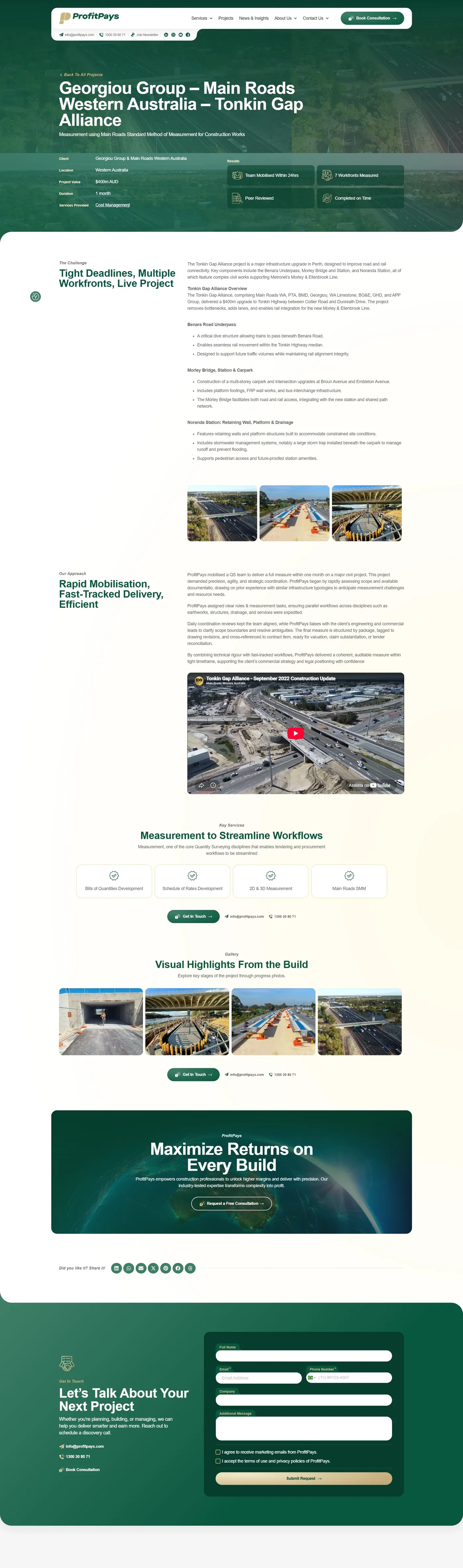 A project page: scope, value, duration and outcome