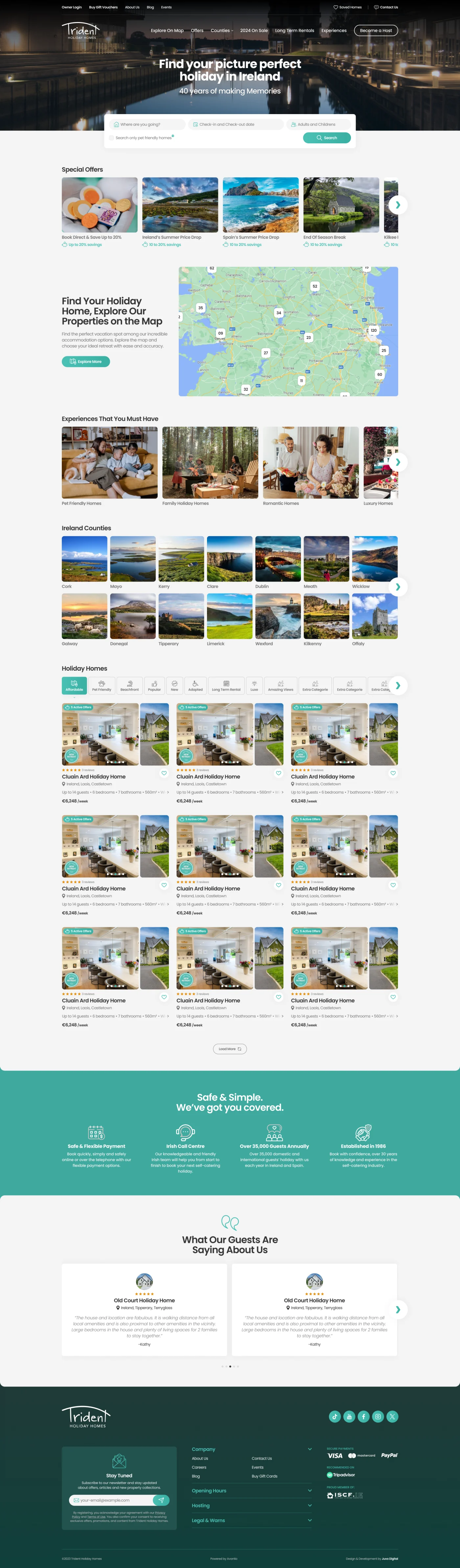 Home page: the search over the photo, then offers, counties and holiday ideas