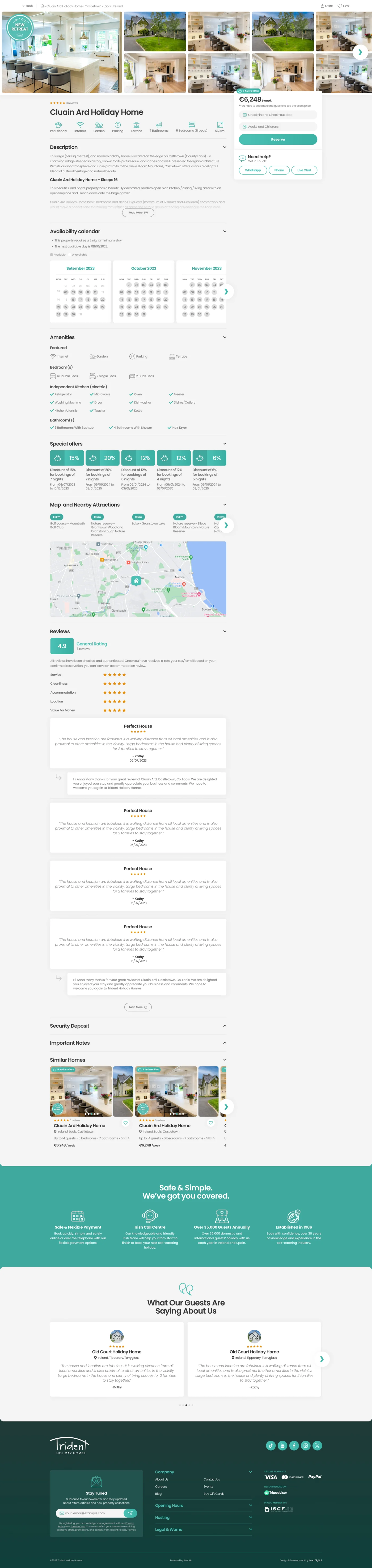 A property page: the photos, the reserve panel, the facts, the map and the reviews