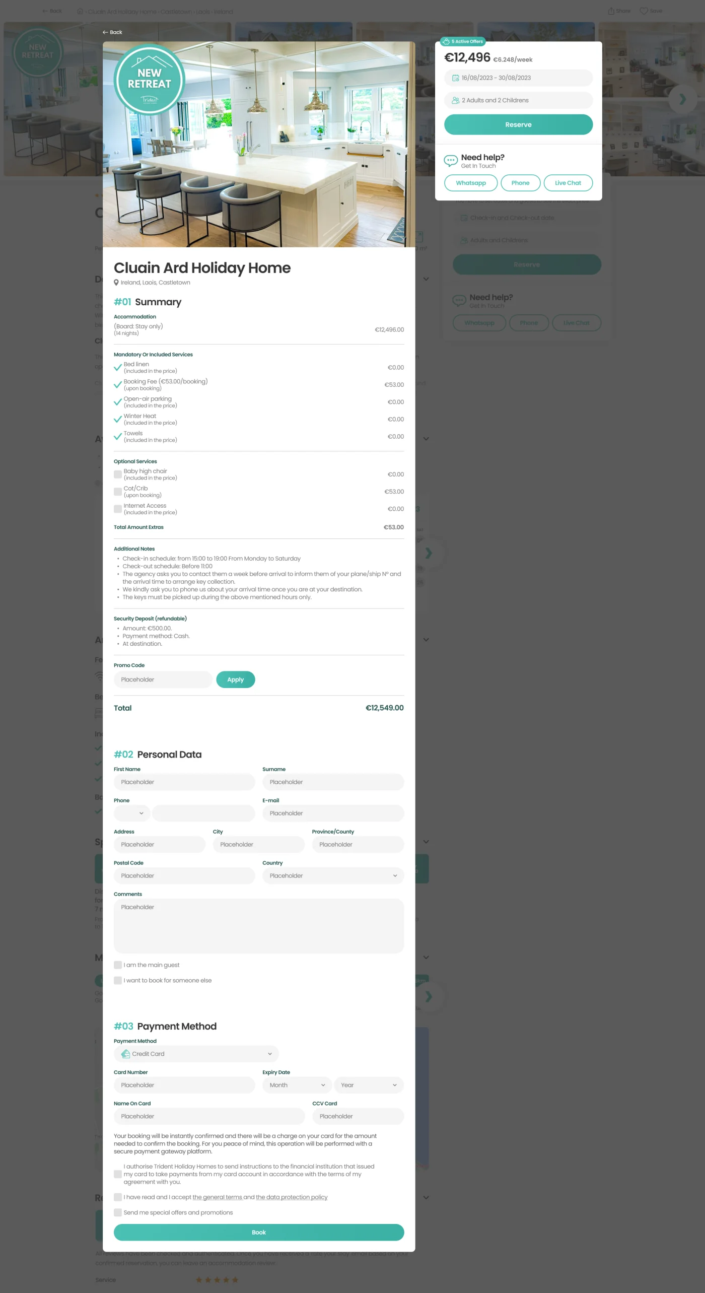 Reserving: the stay, the guest's details and payment